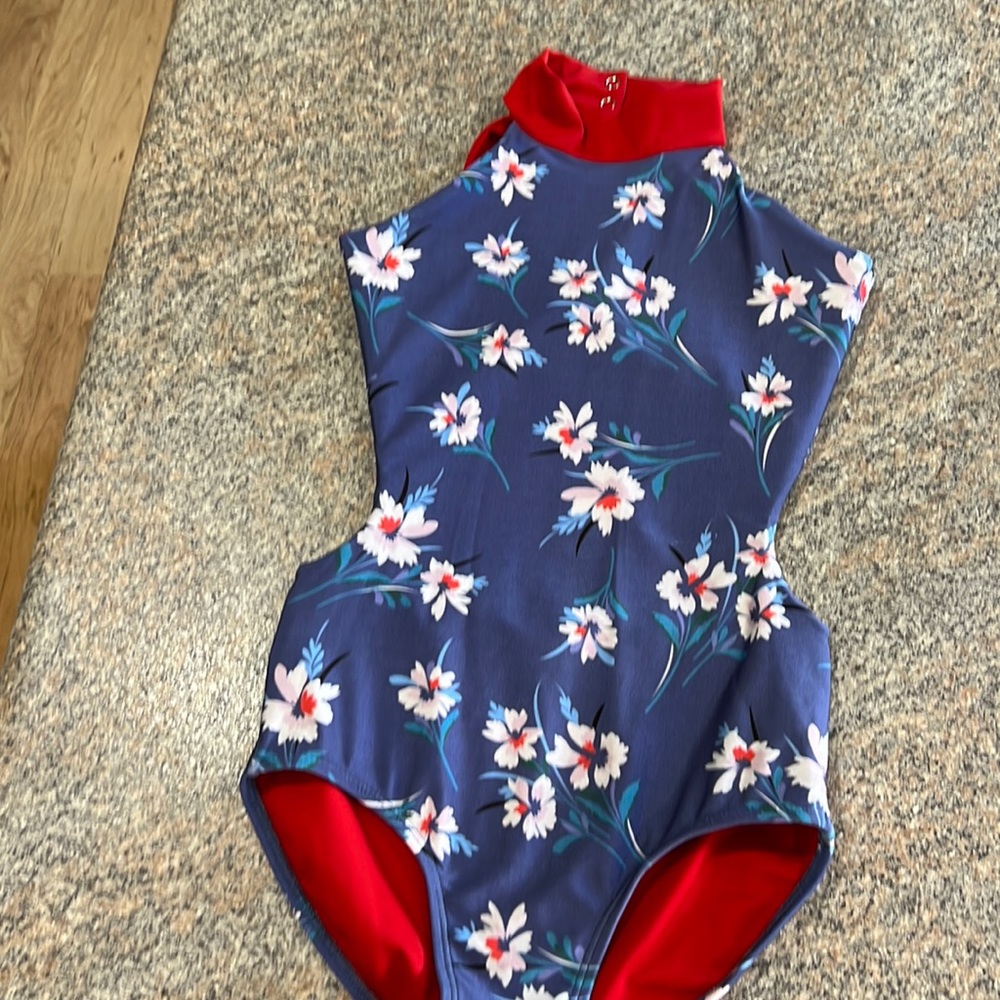 Floral Blue and Red purple pixies leotard XS